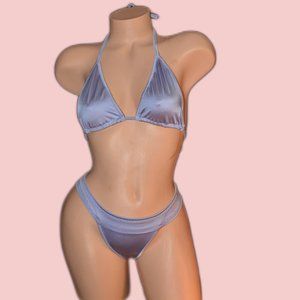 Silver Blue Lycra Triangle Top Bikini Costume